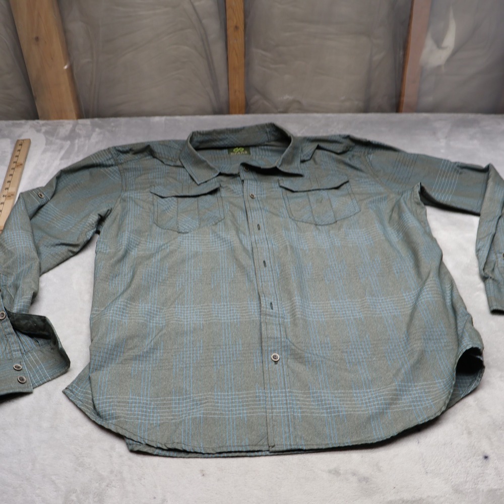 Prana Flannel Shirt Men XL Green Plaid Citadel Long Sleeve Button Up Hike Casual